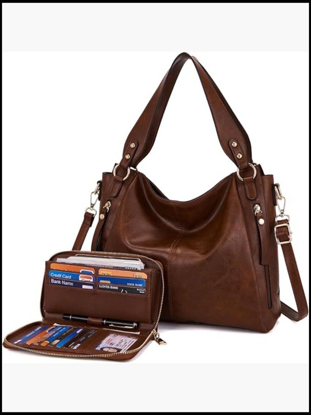 Synthetic Leather Hobo Tote Crossbody Bag Wallet Set 2pc Chic Minimal Daily Use